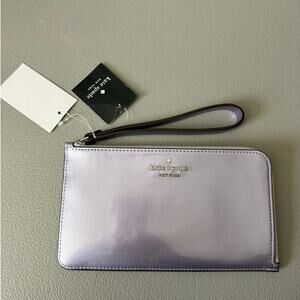 Kate Spade Metallic Wristlet Pouch Silver Zip Clutch NWT